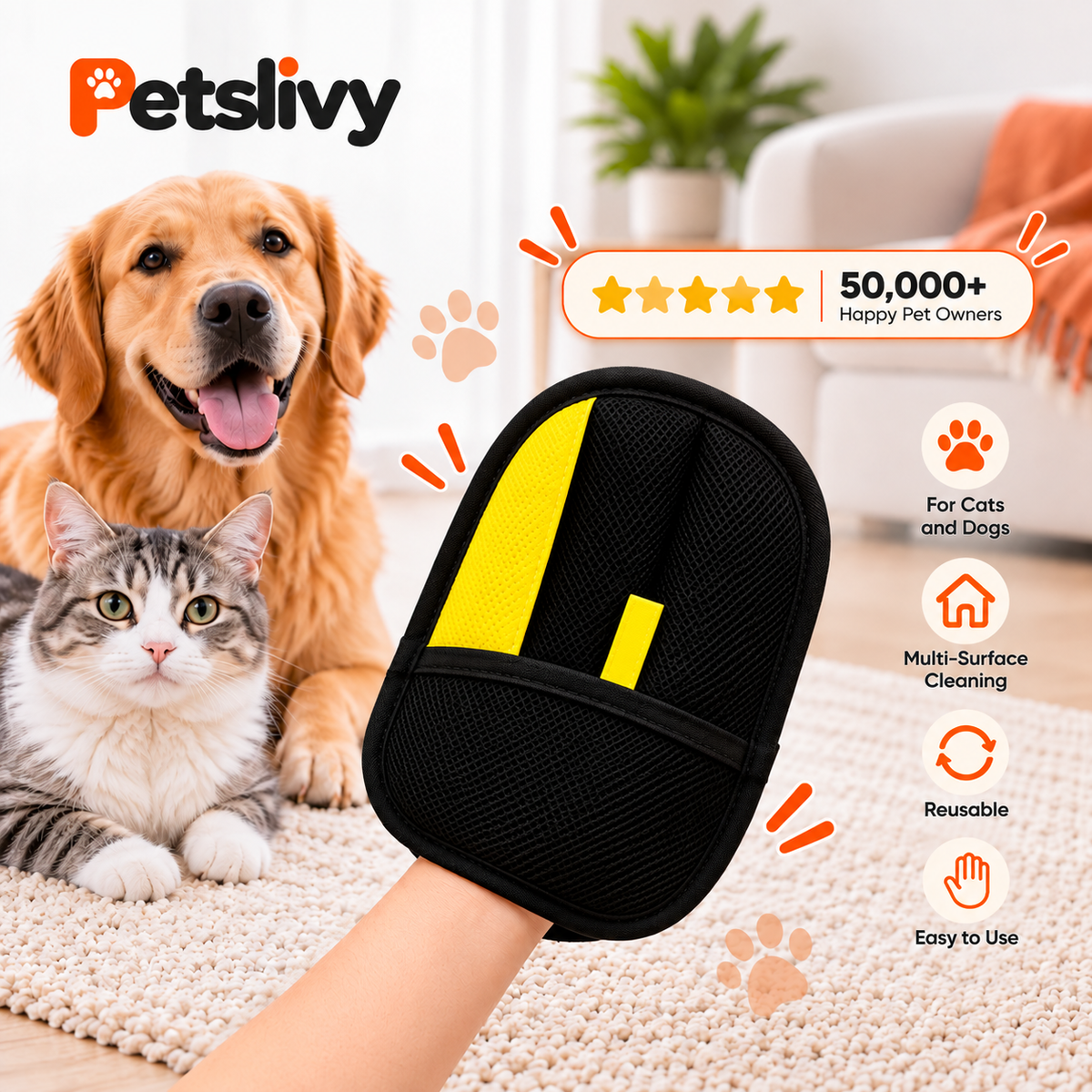Pet Hair Removal Gloves for Cats & Dogs