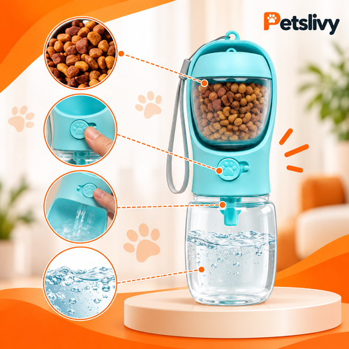 Water Bottle for Pets with Food Storage
